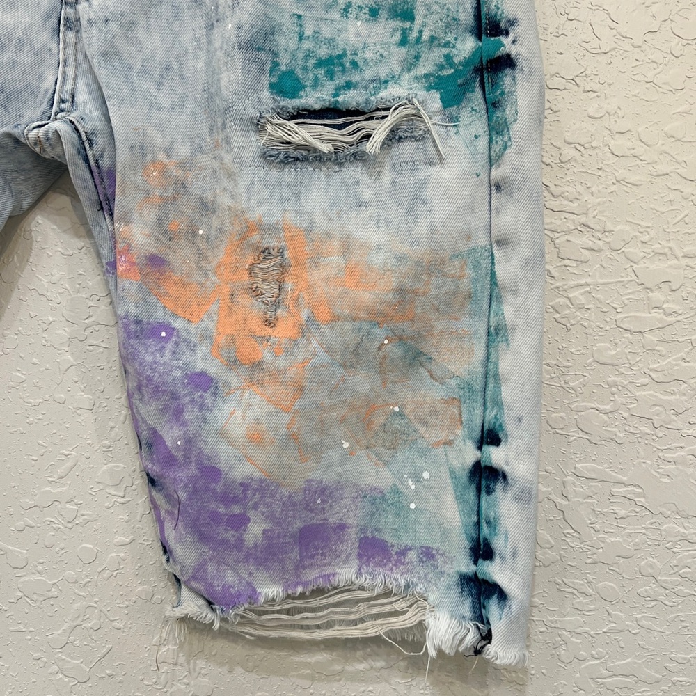 Smoke Rise DNM Co Acid Wash Paint Splatter Denim Cutoff Shorts Size 36 - Picture 5 of 14